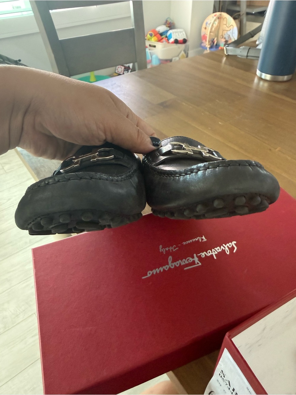 Salvatore Ferragamo Saba Black Leather Loafers with Silver Gancini Hardware - Picture 4 of 5